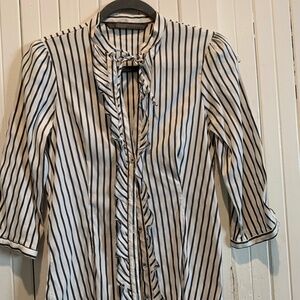 ZARA Basic blouse white with grey striping. Small